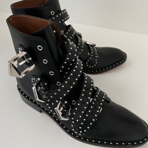 Givenchy Buckle  Studded Leather Ankle Boot